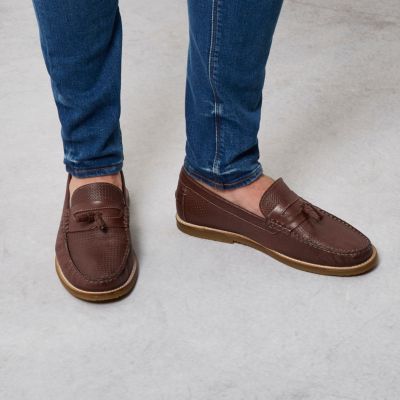 Brown embossed leather loafers
